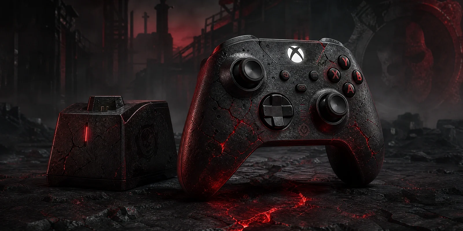 Gears of War E-Day inspired Xbox controller with matching charging dock