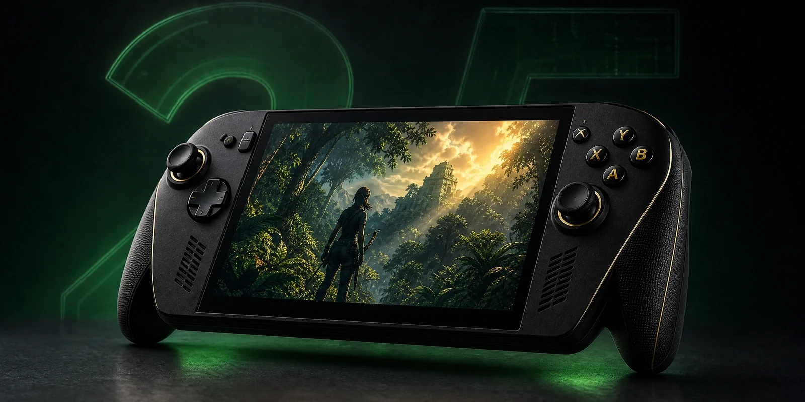 ROG Xbox Ally X20 gaming handheld editorial illustration