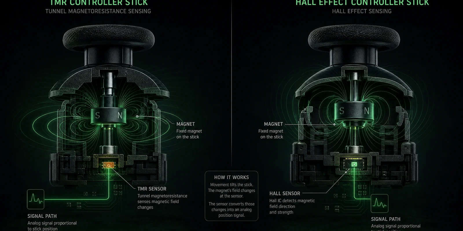 TMR and Hall Effect Xbox controller joystick sensor comparison